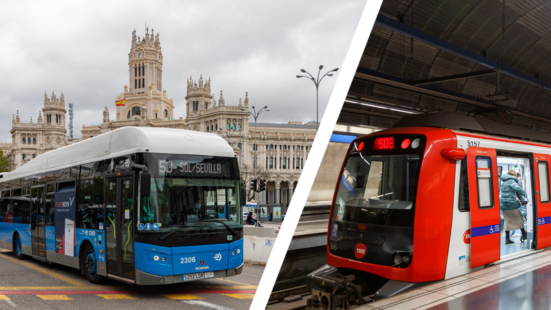 Transportes públicos en Madrid y Barcelona